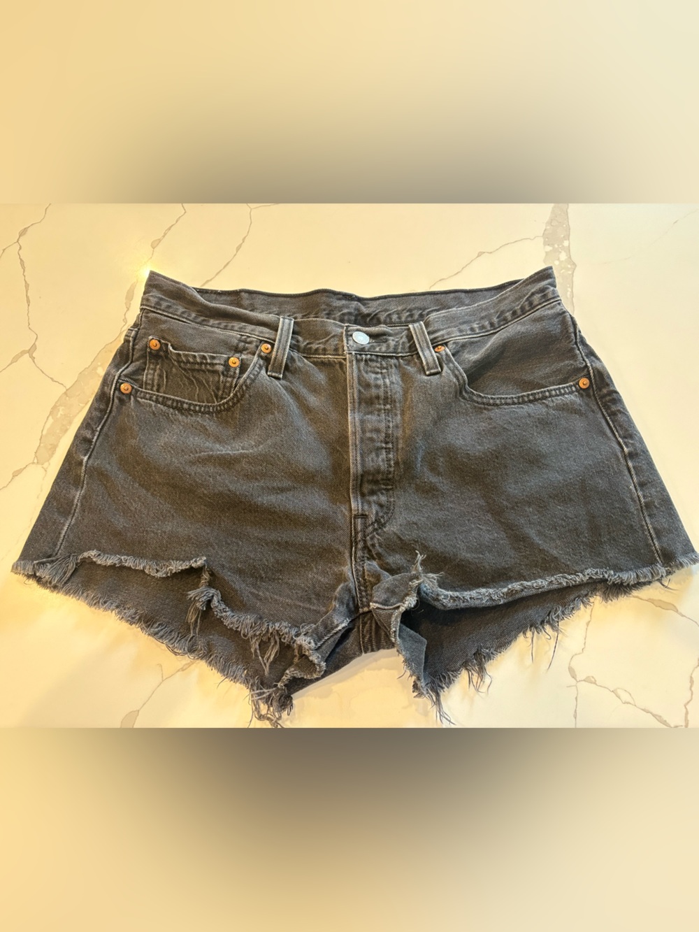 Levi's Black Distressed 501 Denim Shorts Size 30